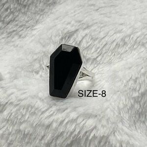 925 Silver Natural Black Onyx Gemstone Coffin Ring